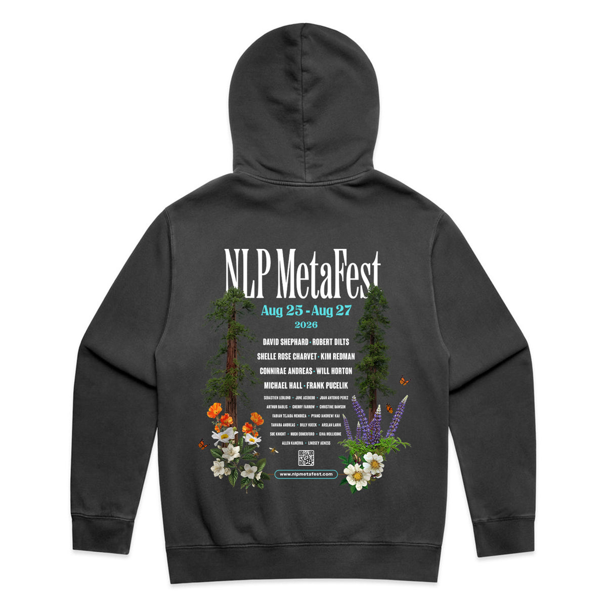 NLP MetaFest 2026 unisex hood with the full lineup back print